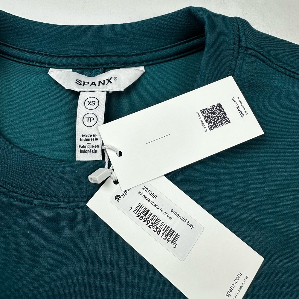 SPANX AirEssentials Long Sleeve crew Sweatshirt in emerald bay NEW size XS - Picture 4 of 11